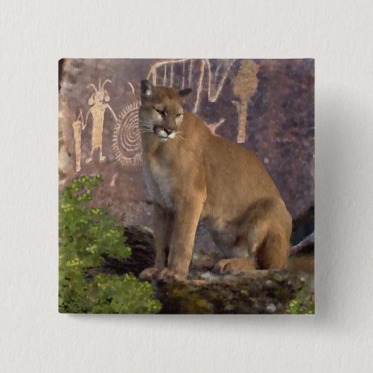 Cougar en Pictografen Vierkante Button 5,1 Cm (Voorkant)
