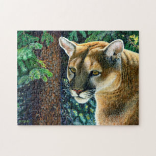 Cougar in de Bossen, acrylschilderij Legpuzzel