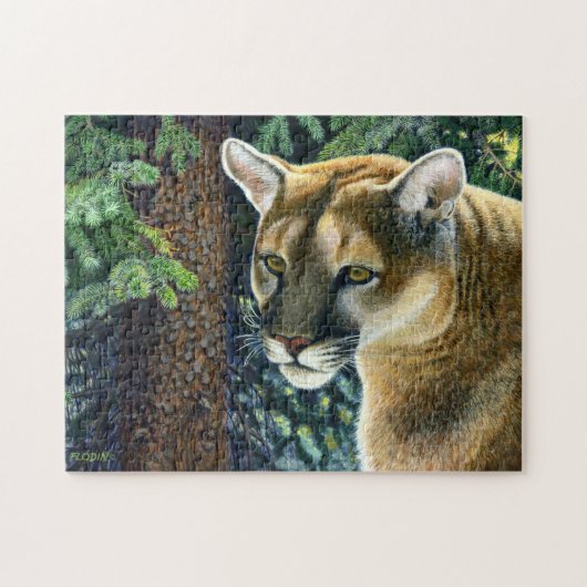 Cougar in de Bossen, acrylschilderij Legpuzzel (Horizontaal)