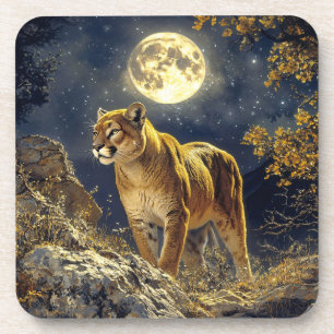 Cougar in de Moonlight Wildlife Art Bier Onderzetter