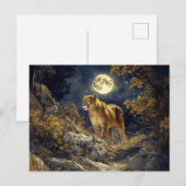Cougar in de Moonlight Wildlife Art Briefkaart (Voorkant / Achterkant)