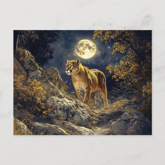 Cougar in de Moonlight Wildlife Art Briefkaart (Voorkant)