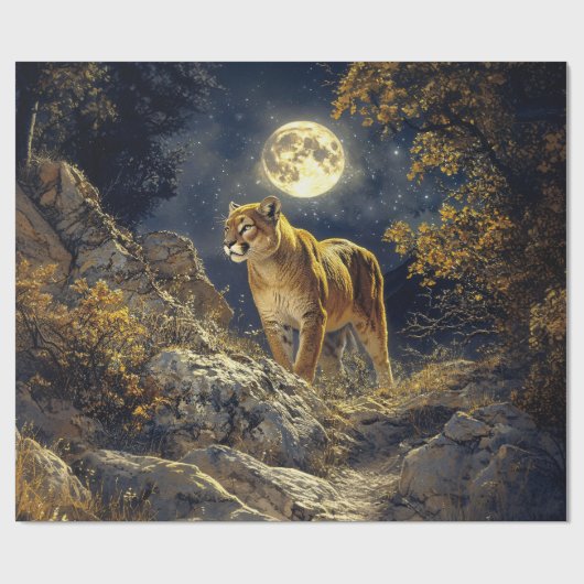 Cougar in de Moonlight Wildlife Art Cadeaupapier (Vlak)