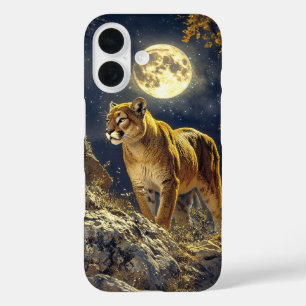 Cougar in de Moonlight Wildlife Art iPhone 16 Hoesje