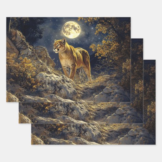 Cougar in de Moonlight Wildlife Art Decoupage Inpakpapier Vel (Set)