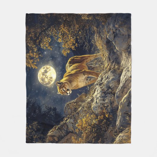 Cougar in de Moonlight Wildlife Art Fleece Deken (Voorkant)