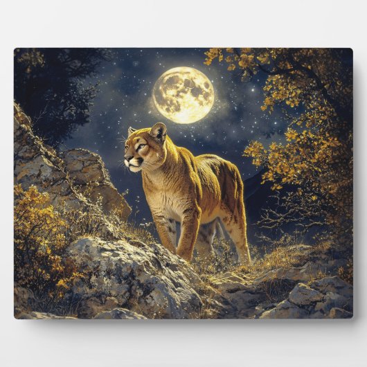Cougar in de Moonlight Wildlife Art Fotoplaat (Voorkant)
