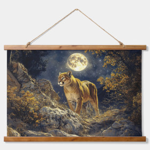 Cougar in de Moonlight Wildlife Art Hangend Wandkleed