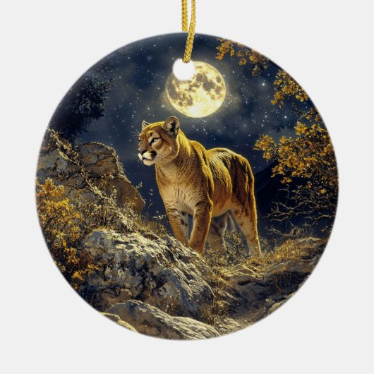 Cougar in de Moonlight Wildlife Art Keramisch Ornament (Voorkant)
