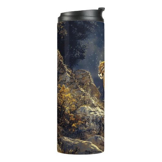 Cougar in de Moonlight Wildlife Art Thermosbeker (Gedraaid links)