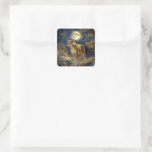Cougar in de Moonlight Wildlife Art Vierkante Sticker (Tas)