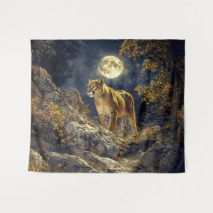 Cougar in de Moonlight Wildlife Art Wandkleed