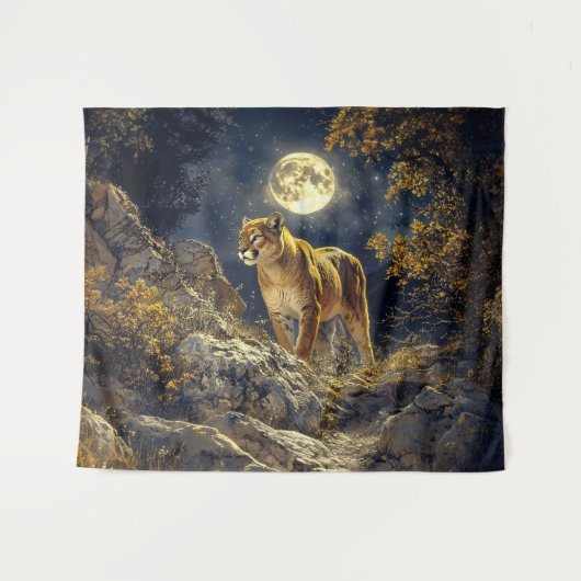 Cougar in de Moonlight Wildlife Art Wandkleed (Voorkant (horizontaal))
