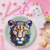 Cougar Kleur Spetter Abstracte Kunst, Papieren Bordje (Feest)