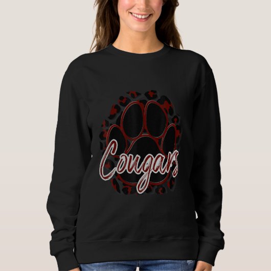 Cougar Maroon Black Cheetah School Sports Fan Team Trui (Voorkant)