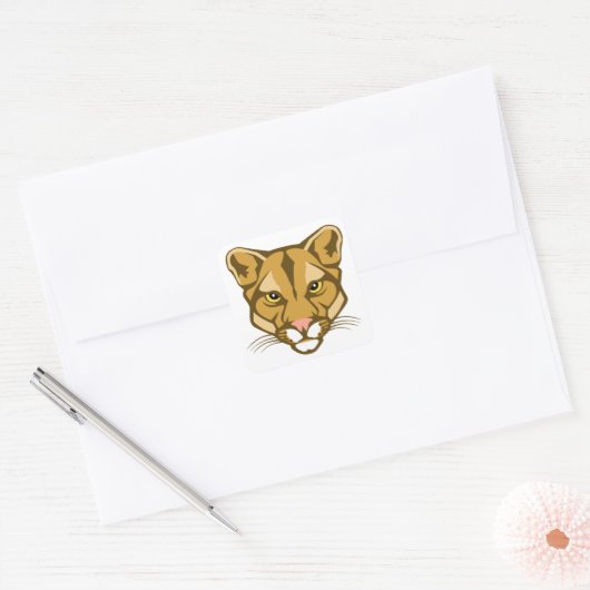 Cougar Mascot Vierkante Sticker (Envelop)