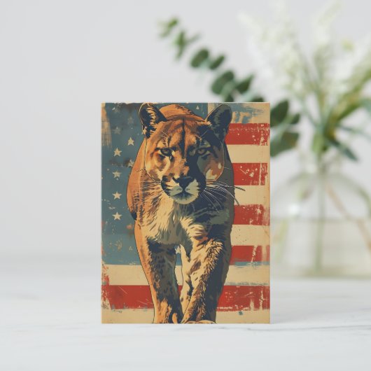 Cougar Mountain lion Amerikaanse vlag  Briefkaart (Staand voorkant)