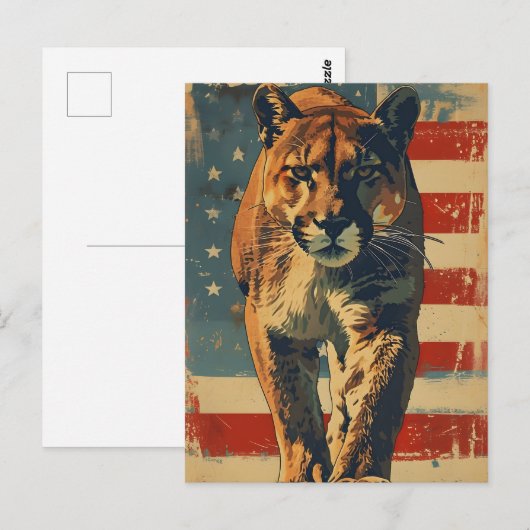 Cougar Mountain lion Amerikaanse vlag  Briefkaart (Voorkant / Achterkant)