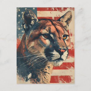 Cougar Mountain lion Amerikaanse vlag  Briefkaart