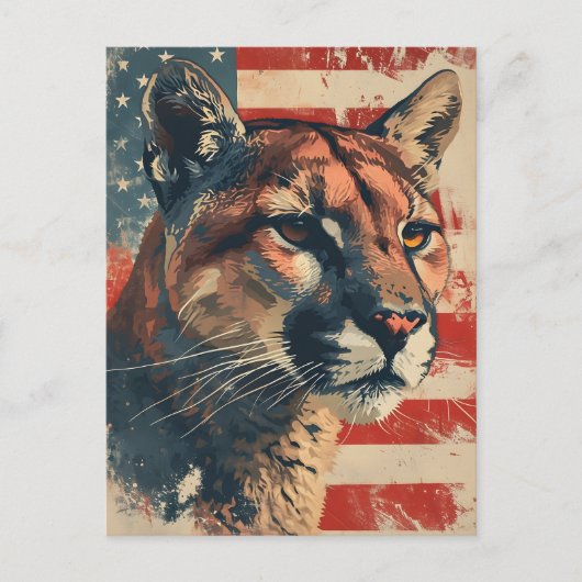 Cougar Mountain lion Amerikaanse vlag  Briefkaart (Voorkant)