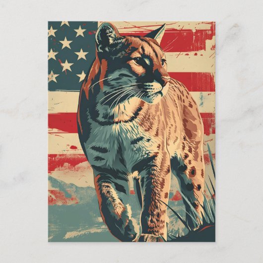 Cougar Mountain Lion Amerikaanse vlag  Briefkaart (Voorkant)