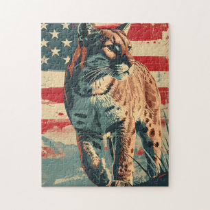 Cougar Mountain Lion Amerikaanse vlag  Legpuzzel