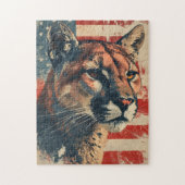 Cougar Mountain lion Amerikaanse vlag  Legpuzzel (Verticaal)