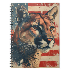 Cougar Mountain lion Amerikaanse vlag  Notitieboek