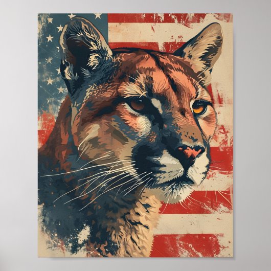 Cougar Mountain lion Amerikaanse vlag  Poster (Voorkant)