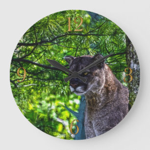 Cougar Mountain Lion Big Cat Art Design 6 Grote Klok