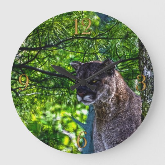 Cougar Mountain Lion Big Cat Art Design 6 Grote Klok (Voorkant)