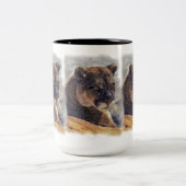 Cougar Mountain Lion Big Cat Art-ontwerp Tweekleurige Koffiemok (Center)