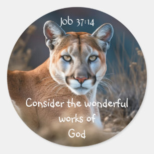 Cougar Mountain Lion Bijbel Schrift Job 12:14 Ronde Sticker