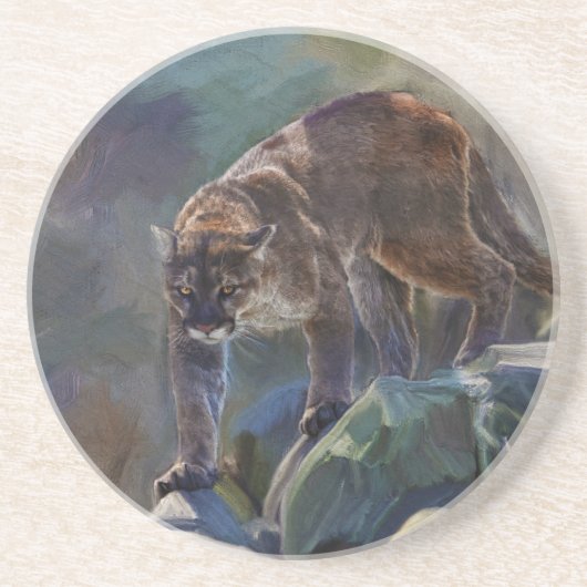 Cougar Mountain Lion grote kat schilderij 5 Zandsteen Onderzetter (Voorkant)