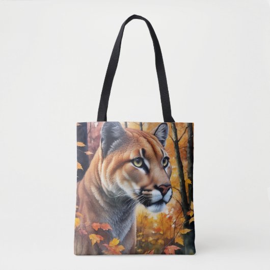 Cougar Mountain Lion herfstkunst Tote Bag (Voorkant)