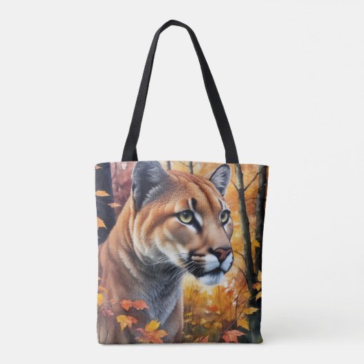 Cougar Mountain Lion herfstkunst Tote Bag (Achterkant)