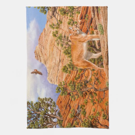 Cougar Mountain Lion in Zion National Park Theedoek (Verticaal)