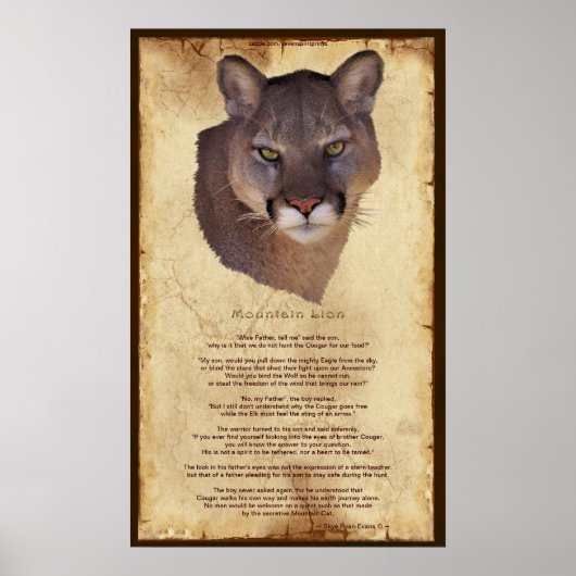 Cougar Mountain Lion Native American Wisdom Poster (Voorkant)