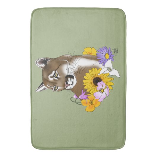 Cougar Mountain Lion Puma Bloemen Badmat (Voorkant Verticaal)