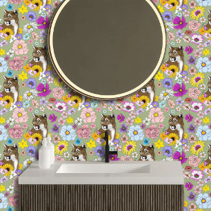 Cougar Mountain Lion Puma Bloemen Behang