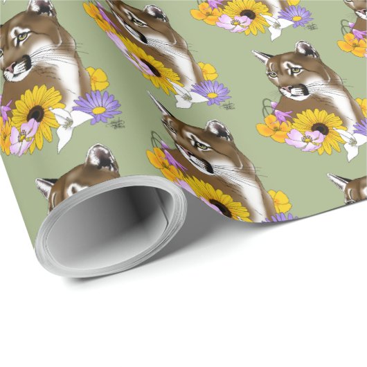 Cougar Mountain Lion Puma Bloemen Cadeaupapier (Rol Hoek)