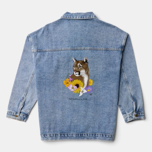 Cougar Mountain Lion Puma Bloemen Denim Jacket (Achterkant)