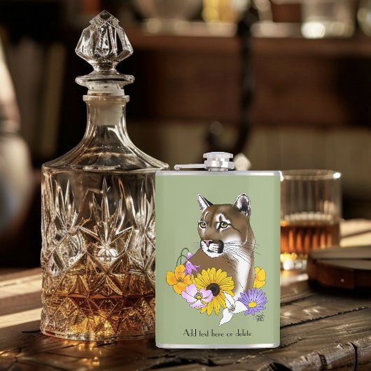 Cougar Mountain Lion Puma Bloemen Heupfles