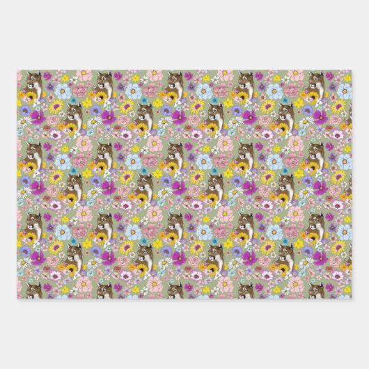 Cougar Mountain Lion Puma Bloemen Inpakpapier Vel (Voorkant 2)