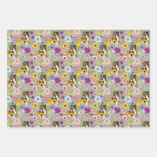 Cougar Mountain Lion Puma Bloemen Inpakpapier Vel (Voorkant)