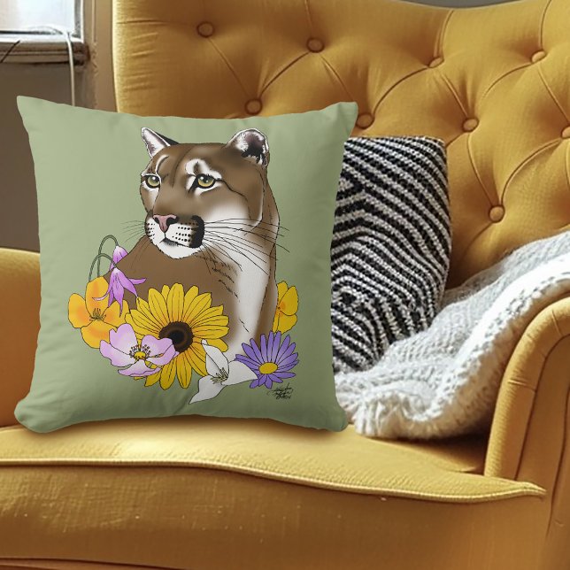 Cougar Mountain Lion Puma Bloemen Kussen (Creator heeft geüpload)