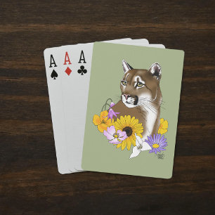 Cougar Mountain Lion Puma Bloemen Pokerkaarten