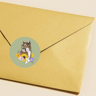 Cougar Mountain Lion Puma Bloemen Ronde Sticker