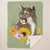 Cougar Mountain Lion Puma Bloemen Sherpa Deken (Voorkant)