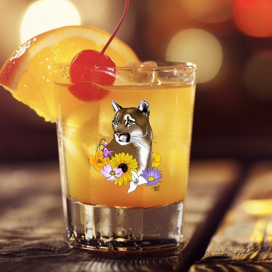 Cougar Mountain Lion Puma Bloemen Shot Glas